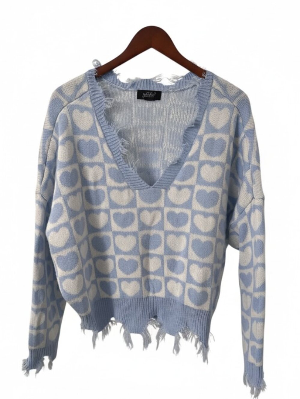 Motel Rocks / Just Polly NY Blue Heart Distressed Sweater